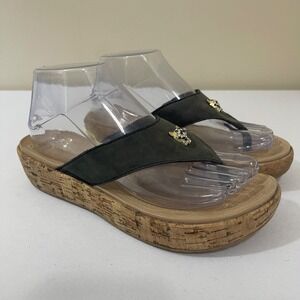 Crocs A-Leigh 7 Black Cork Wedge Thong Flip Flops Sandals Rhinestone Jaguar RARE